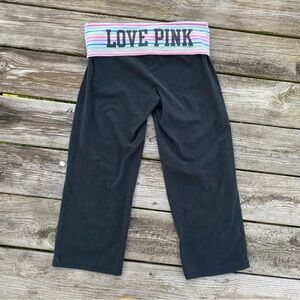 y2k Victorias Secret PINK Stripe Rainbow Fold Over Low Rise Capri Yoga Pants